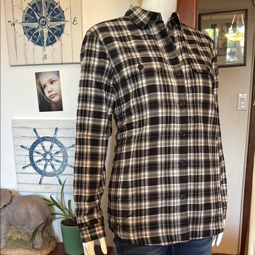 NWT Eddie Bauer size small Sherpa Black and White Plaid Button-Up jacket